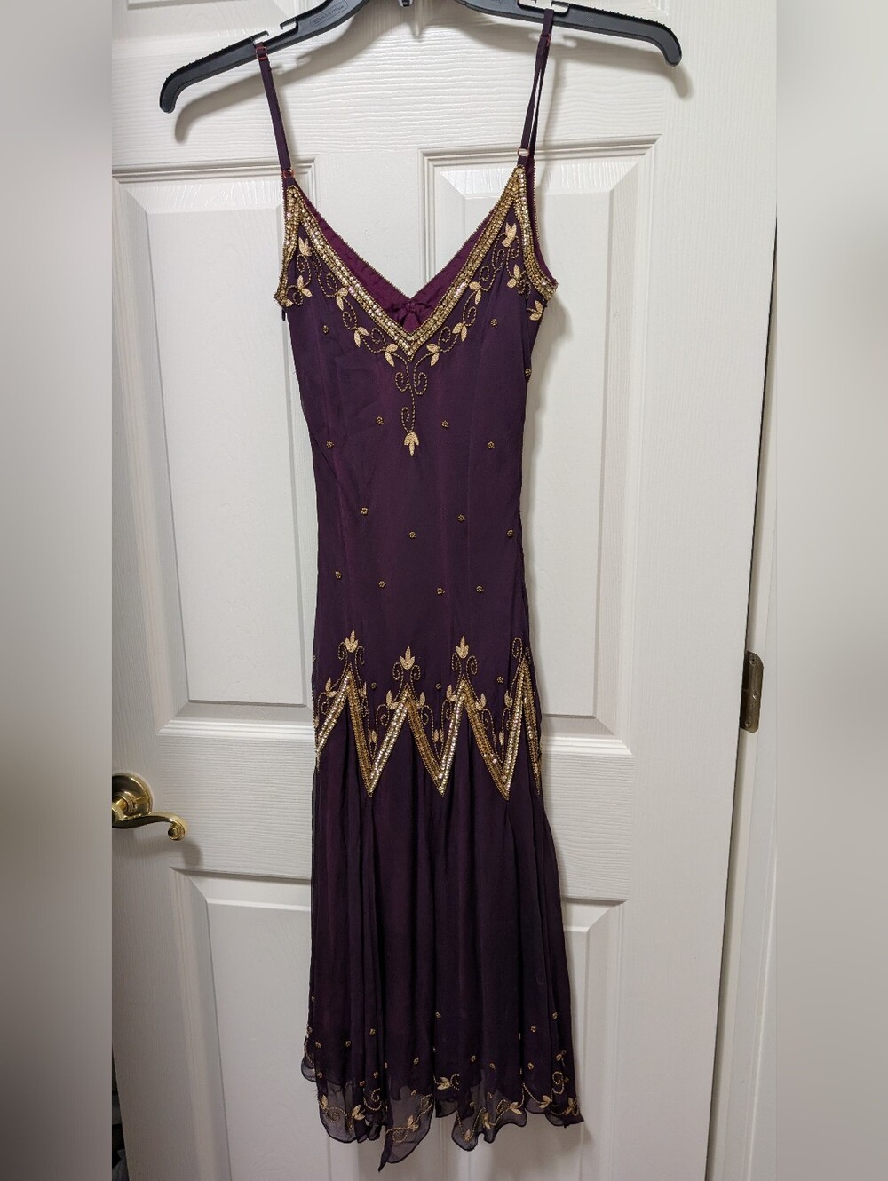 Adrianna Papell Evening Purple Beaded Sequin Dress Sheer Overlay Size 6 - Picture 2 of 9